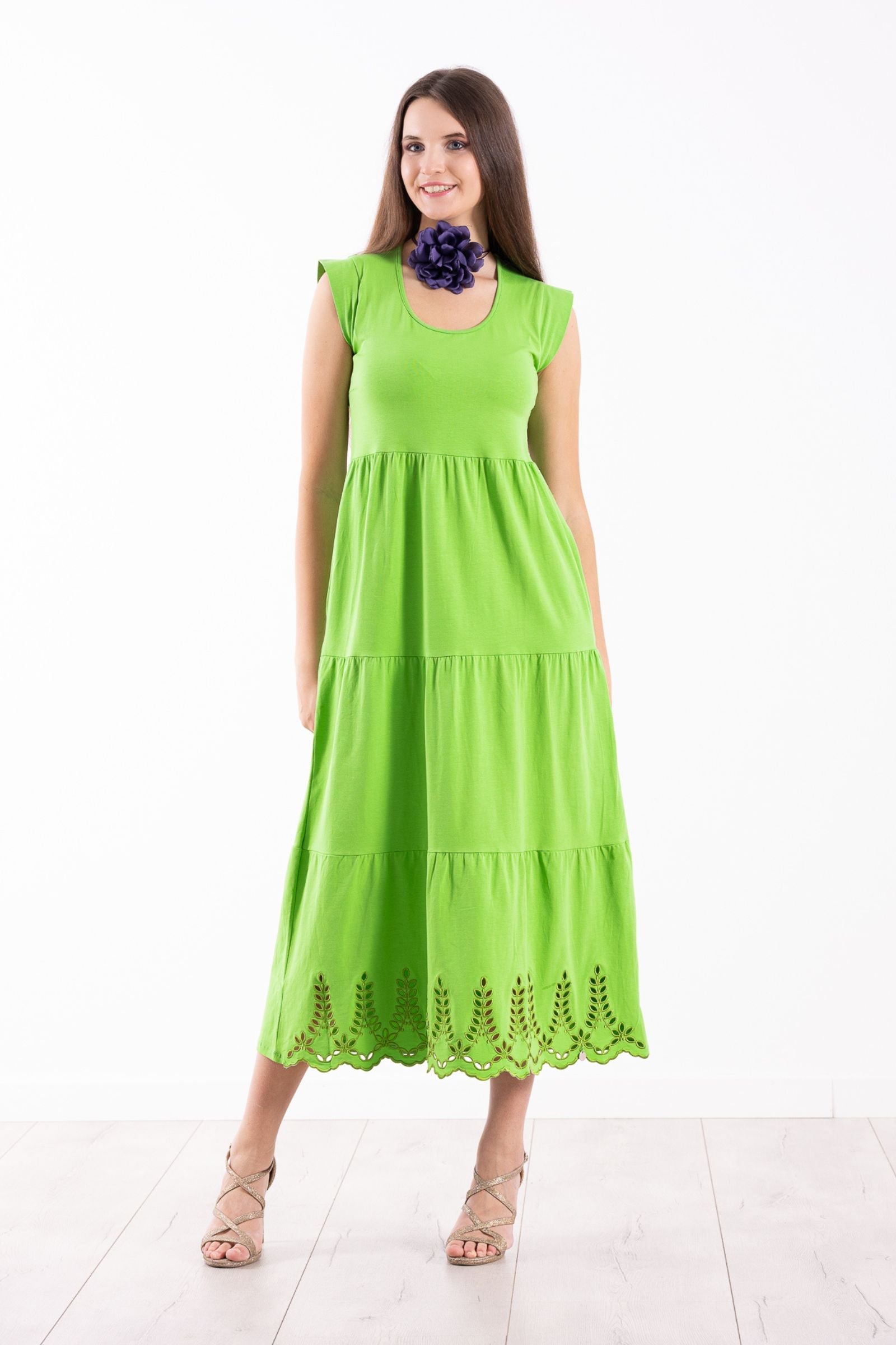 Vestido verde algodon largo con bordado al tono Lolitas&L - lolitasyl.com
