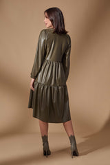 Vestido verde army efecto piel con escote uve Lolitas - lolitasyl.com