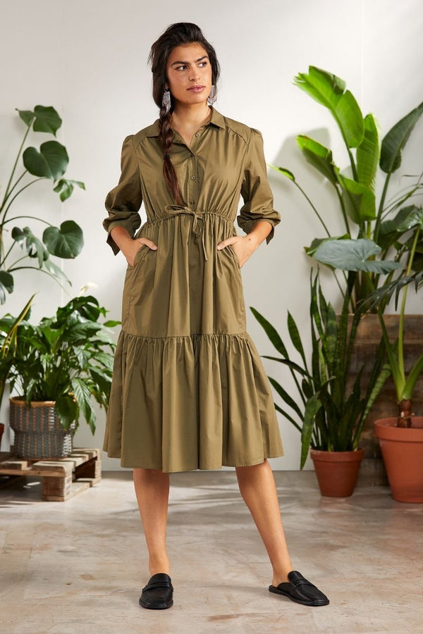 Vestido verde militar camisero con volumen - lolitasyl.com
